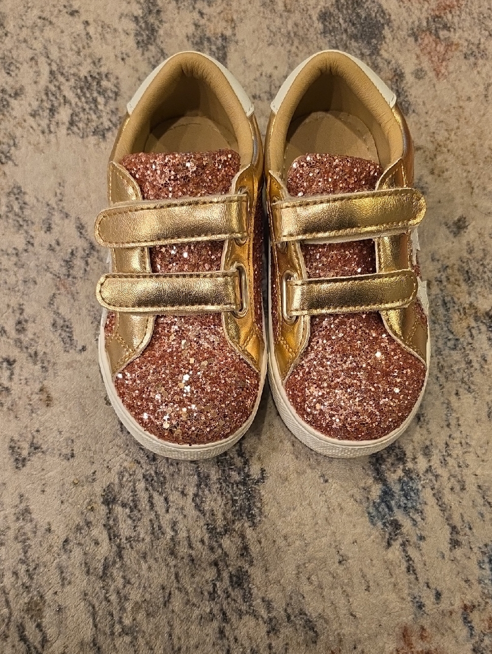 Kids Glitter Velcro Sneakers - Rose Gold